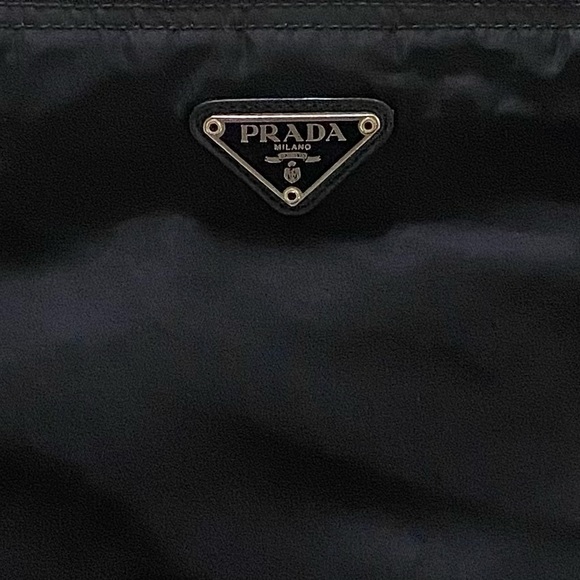 AUTHENTIC PRADA NYLON CROSS-BODY FLAT ZIPPER BAG BLACK, H: 10” X W: 12.25” - Picture 4 of 14